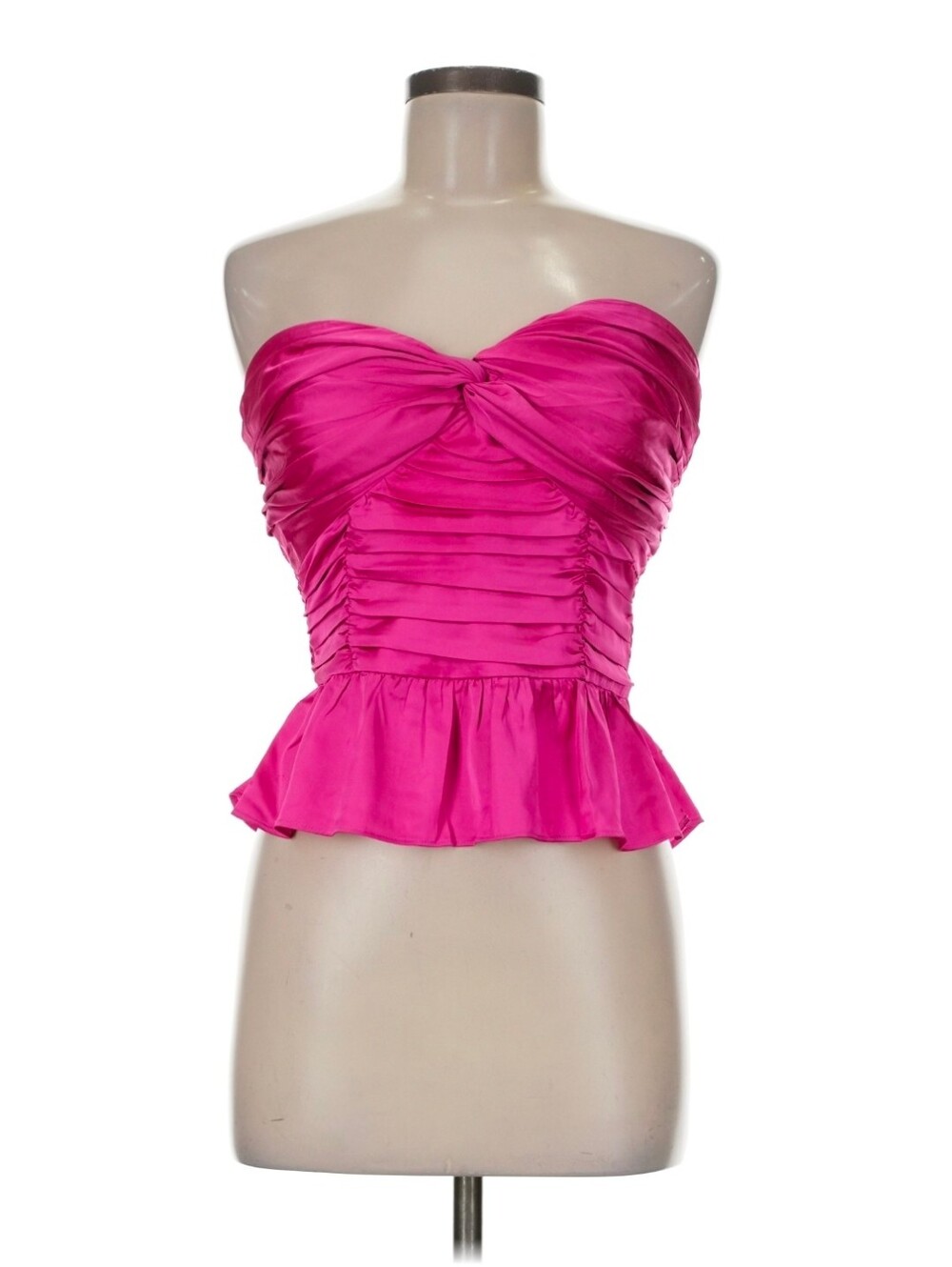 Express Satin Strapless Ruched Peplum Bustier Top - Hot Pink